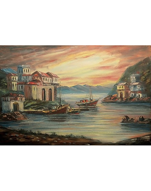Πίνακας ζωγραφικής 60*90 εκ. μικρό λιμάνι 710 